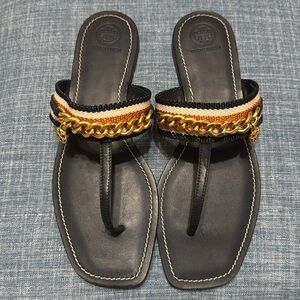 Tory Burch Mini Benton Chain Band Sandal Navy/Tan, US 9.5, NEW!!!